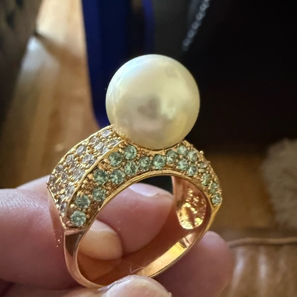 Nolan Miller Pearl & Crystal Dome Ring  925 NMR Gold Vermeil - Picture 3 of 5